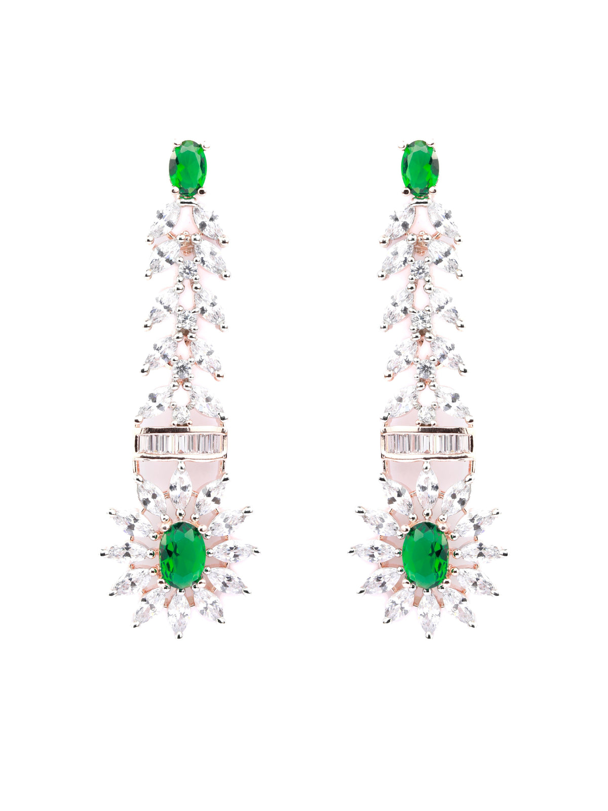 Trendy Green American Diamond Rose Gold Jewellery Set