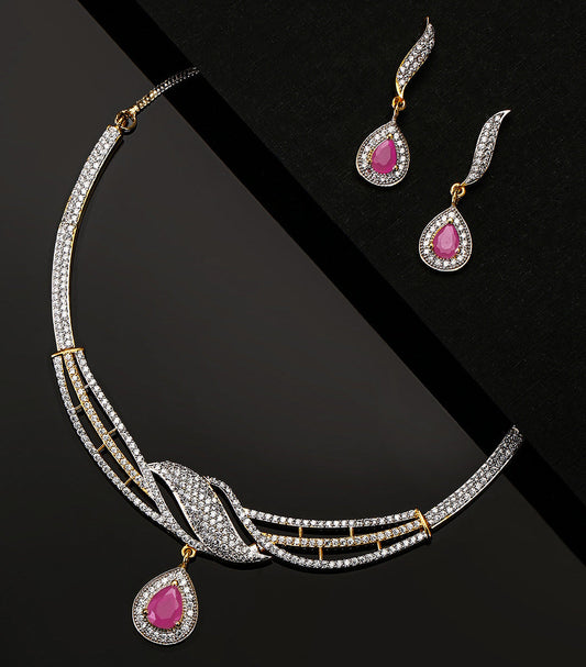 Trendy FE American Diamond Gold Plated Jewellery Set