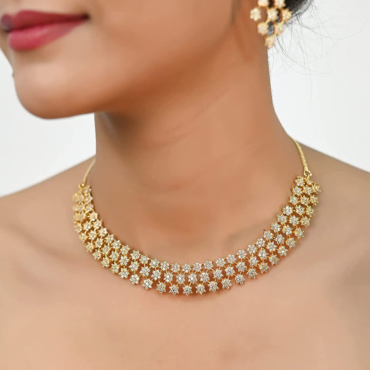 Luxury Vid-American Diamond Gold Plated Jewellery Set
