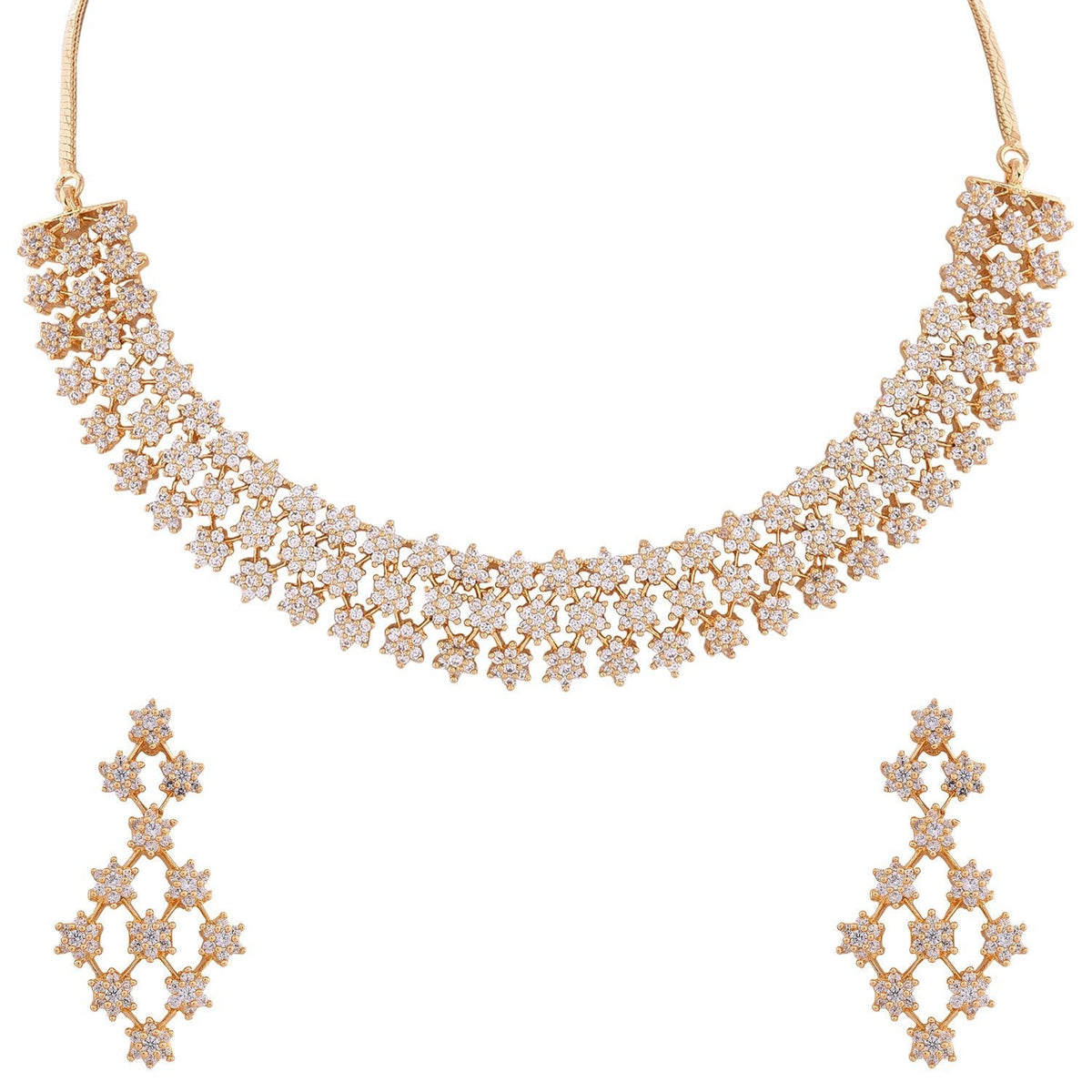 Luxury Vid-American Diamond Gold Plated Jewellery Set