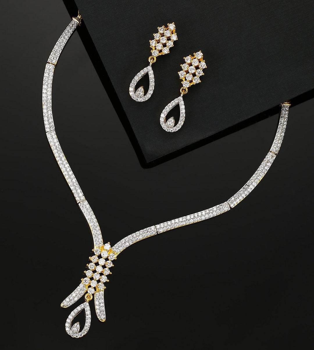 Trendy F1 American Diamond Gold Plated Jewellery Set