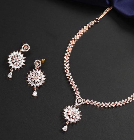 Royal F2 American Diamond Rose Gold Plated Jewellery Set